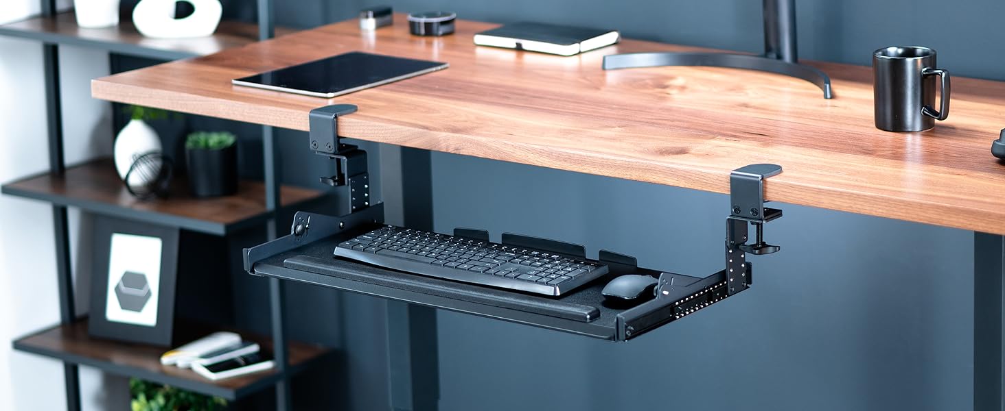 Clamp-on Height Adjustable Tilting Keyboard Tray
