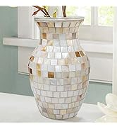 SHMILMH White Glass Vases for Flowers, Unique Handmade Natural Shell Vase, Rustic Mosaic Vases fo...