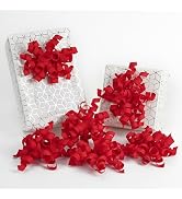 HUIHUANG Red Bows for Gift Wrapping, Red Curly Ribbon Bows Self Adhesive Burst Gift Bow for Chris...