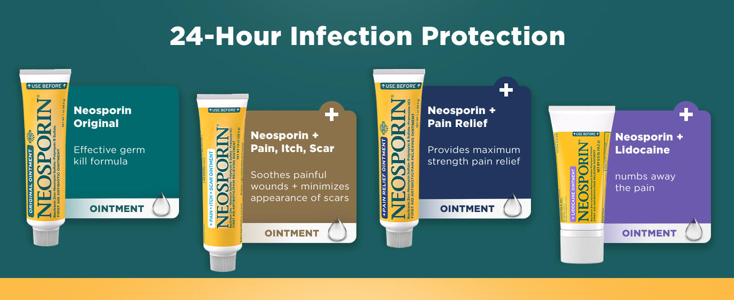 24-hour infection protection. Original. Pain, Itch, Scar. Pain Relief. Lidocaine. Maximum Strength