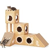 PalNests DIY Cardboard Cat House, Multi-Level Cat Tree Tower with Scratching Posts, Scratching Pa...