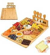 Bamboo Cheese Board & Charcuterie Boards Set - Serving Tray for Meat, Cheese, Wine & Snacks for W...