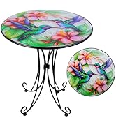 VEWOGIFT 18 Inch Outdoor Side Table, Hummingbird Metal Accent Table, Indoor Small Round End Table...