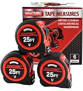 HAUTMEC 25FT Tape Measure 6 Pack Bulk with Magnetic Hook & Fractions - Professional Measuring Tap...