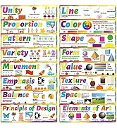 gisgfim Art Posters: Elements of Art & Principles of Design - 16pc Set for Classroom, School Deco...