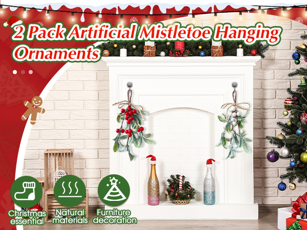2 Pack Artificial Mistletoe Hanging Ornaments