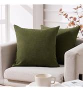 Top Finel Square Decorative Throw Pillow Covers Soft Chenille Cushion Case Solid Green 24 X 24inc...
