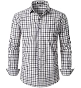 JEMITOP Men's Transitional Weather Long Sleeve Slim Fit Button Down Shirts Business Casual Dress ...