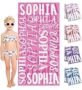 MRYAWXBK Personalized Beach Towel with Names, Custom Monogram Bath Towel, Customized Microfiber Q...