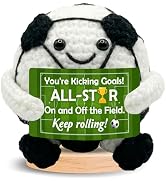 OASSIE Crochet Soccer Ball with Motivational Card, Handmade Knit Figurine, All-Star Soccer Gift