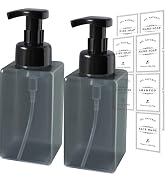 LEWISTIN Foaming Soap Dispenser, 2 Pack Refillable Foam Soap Dispenser (Dark Grey) with 10 Pcs Wa...