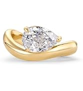 PAVOI 14K Gold Plated Wavy Engagement Ring for Women | Solitaire Cubic Zirconia Wedding Band & Pr...