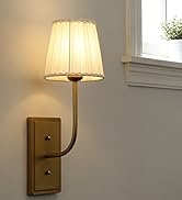 JIMUBEAM Vintage Wall Sconce 1-Light with Off-White Pleated Gauze Fabric Shade, Antique Brass Wal...