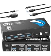 8K@60Hz KVM Switch 2 Monitors 2 Computers Display Port, KVM Switches Dual Monitor with 4 USB 3.0 ...