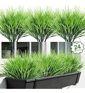 Roberly 24 Bundles Artificial Grass Plants for Outdoors UV Resistant Plastic Fake Grass Plants Fa...
