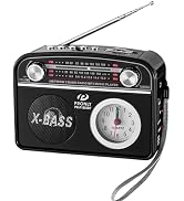 PRONLY Portable AM/FM Radio with Bluetooth, Vintage Style Emergency Radio with Clock & Flashlight...