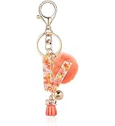 OKAICEN Resin Alphabet Initial Letter Keychain Keyring for Women Purse Handbags With Fur Ball Pom