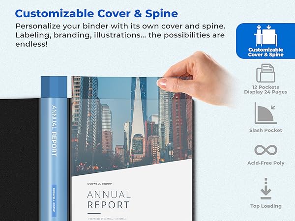 Dunwell Presentation Book 8.5x11 12-Pocket - Customizable Cover & Spine