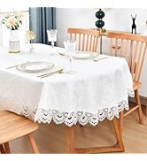 Elegant White Lace Jacquard Small Oval Tablecloth Tabletop Decoration Cover for Small Oval Tables...