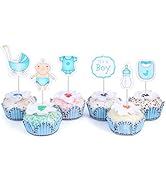 48 Cupcake Toppers for Baby Shower It's a Boy Kids Party Cake Decorations Blue