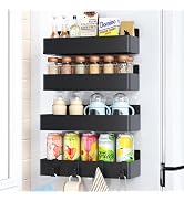 Mystozer Magnetic Spice Rack for Refrigerator, Kitchen Organizer and Storage Shelf, Black (4 Pack)…