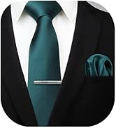 HISDERN Mens Ties Solid Color Wedding Ties and Pocket Square Neckties Clip Sets Business Formal S...