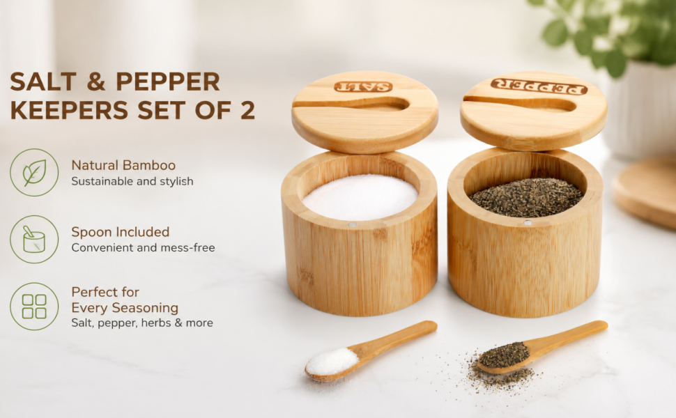 Lawei 2 Pack Bamboo Salt and Pepper Bowls