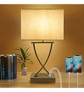 OYedis 3-Way Dimmable Touch Control Table Lamp with Type C/USB Charging Port and 1 AC Outlet Whit...
