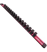 ABN Red Aluminum SAE Standard 1/2in Drive Socket Holder – Tool and Socket Organizer Rail with Clips