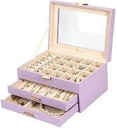 Voova Jewelry Box Organizer for Women Girls, 3 Layer PU Leather Jewelry Storage Case with Glass L...