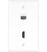 Tecmojo HDMI Ethernet Wall Plate (UL Listed), 2 Port Cat6 Keystone Coupler and 4K HDMI Female to ...