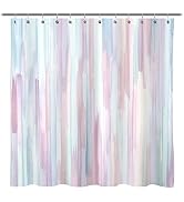 Sunlit Design Watercolor Painting with Macaron Pink and Blue Fabric Shower Curtain, Gouache Style...
