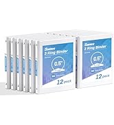 SUNEE 1/2 Inch Binders 3 Ring 12 Pack Bulk, 3 Ring Binders Clear View PVC-Free (Fit 8.5x11 Inches...