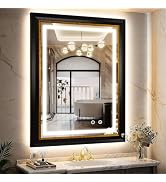 ROLOVE 23x33 Inch Antique Black and Gold Mirror for Wall, Lighted Vintage Mirrors for Bathroom wi...