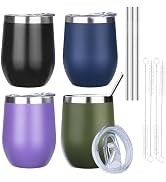 MEZMUT 12 Oz Insulated Wine Tumbler with Lid Double Wall Vacuum Stainless Steel Wine Glass Coffee...