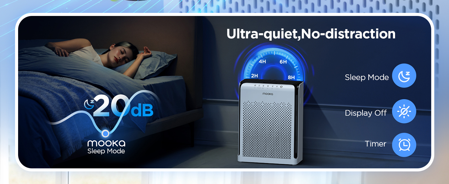 Bedroom air purifier with 20dB quiet sleep mode, clean air quietly without disturbing your sleep