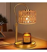Candle Warmer Lamp,Adjustable Height with 2 Bulbs,Boho Rattan Candle Lamp with Dimmer & Timer, Fl...
