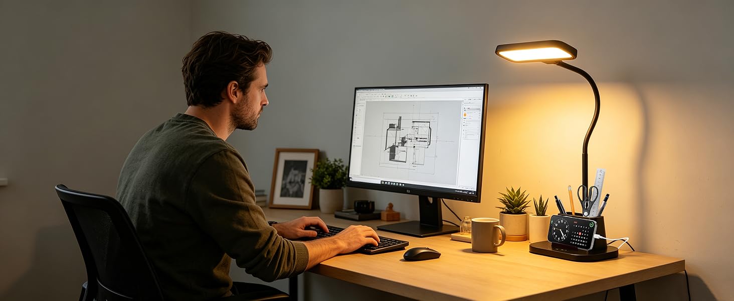 LED Desk Lamp for Dorm Room with Pen Holder USB Charging Port Small Reading Light for Home Office
