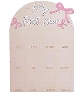 HOBBIESAY My First Year Birthday Wooden Photo Board Pink Bow Themed First Year Milestone Photoes ...