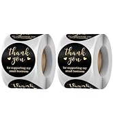 2Pcs Black Thank You Stickers Roll, for Supporting My Small Business Waterproof Gift Envelopes Wr...