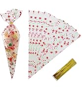 PABCK 50Pcs Cone Shaped Cellophane Treat Bags 6.69x11.8 inch Party Favor Gift Wrap Cellophane Bag...