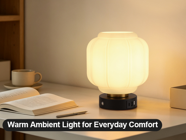 Rechargeable Table Lamp Cordless Milk Glass Bedside Lamp Small white and black