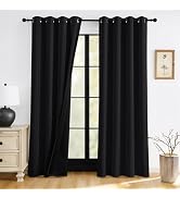 RYB HOME 100% Blackout Black Curtains for Bedroom Living Room, Thermal Insulated Heat Blocking No...