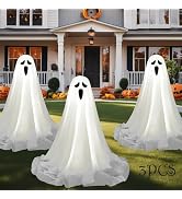 Bunny Chorus Halloween Decorations Outdoor, 3 Pack Spooky Ghost Decor with String Lights, Hallowe...