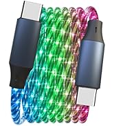 Wuucor 10FT Type C LED Light Up Charging Cable 66W Starry USB C to C Charger Lighted Fast Chargin...