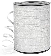 HimBen 500 Yards 3/16" Glitter Curling Ribbon Silver, Balloon String Curly Ribbon 1 Roll for Gift...