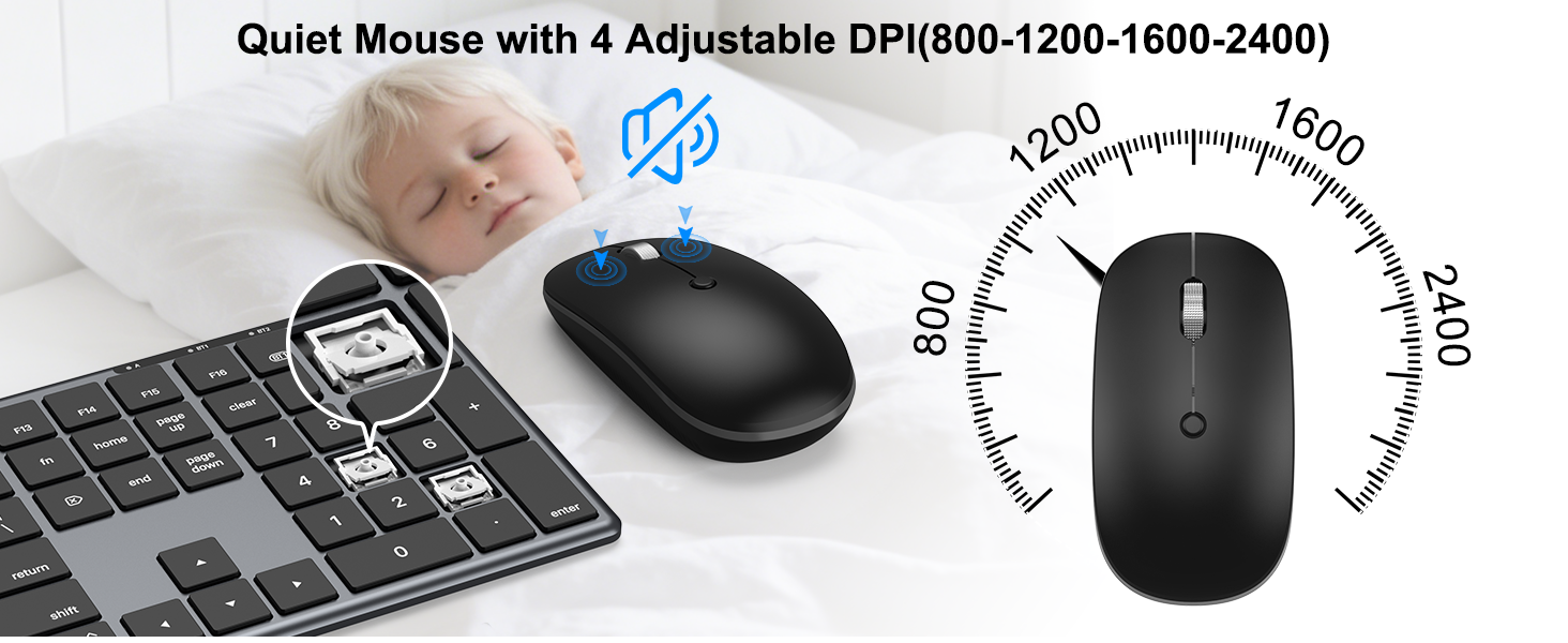 Quiet Mouse with 4 Adjustable DPI(800-1200-1600-2400)