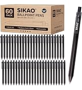 Sikao Black Pens Bulk, 60 Pack Retractable Ballpoint Pens, Black Ink 1.0mm Medium Point, Smooth W...