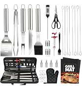 MUYFIO BBQ Grill Accessories Set, 32Pcs Heavy Duty Grill Tools, Sliver | Outdoor Grilling Camping...