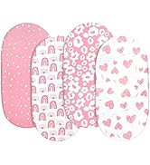 GLLQUEN BABY Bassinet Sheets 4 Pack, Breathable Cozy Fitted Mattress Sheet, Elastic Travel Crib F...